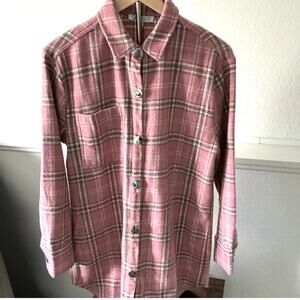 Rose Plaid Shacket | Size S | Soft Fleece Button-Up